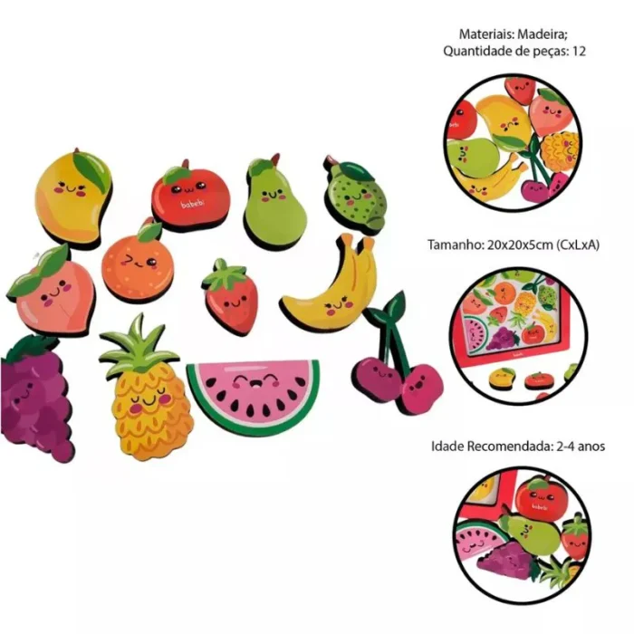 Quebra Cabeça De Encaixe Monte E Empilhe Frutas Babebi - Imagem 4
