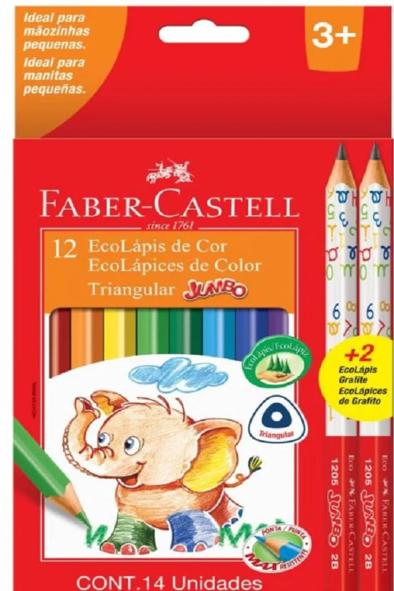 Kit Ecolapis Jumbo Triangular 12 Cores + 2 Lápis Grafite - Faber Castell - Imagem 3