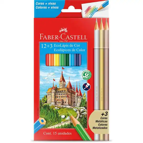 Kit Lápis De Cor Ecolápis 12 Cores + 3 Metálicas - Faber Castell - Imagem 2