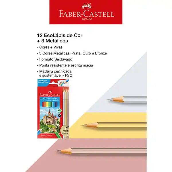 Kit Lápis De Cor Ecolápis 12 Cores + 3 Metálicas - Faber Castell - Imagem 4