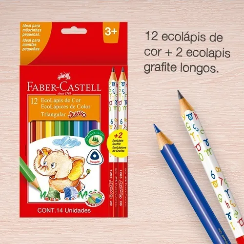 Kit Ecolapis Jumbo Triangular 12 Cores + 2 Lápis Grafite - Faber Castell