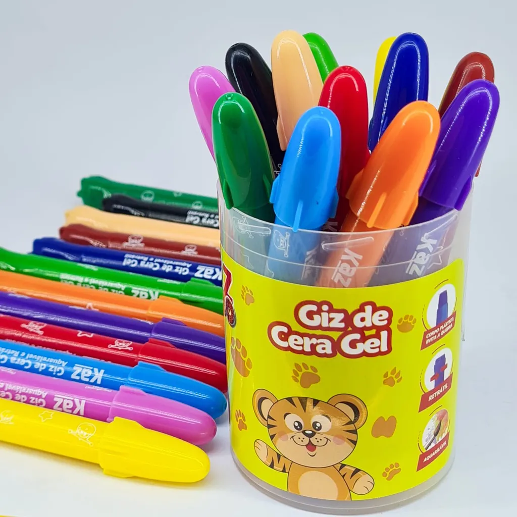 Pote Giz De Cera Gel Retratil Zoo Com 12 Cores - Kaz