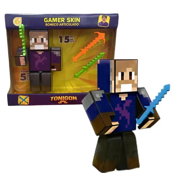 Boneco Minecraft Tonigon Articulado 15 Cm Com 3 Acessórios - Algazarra