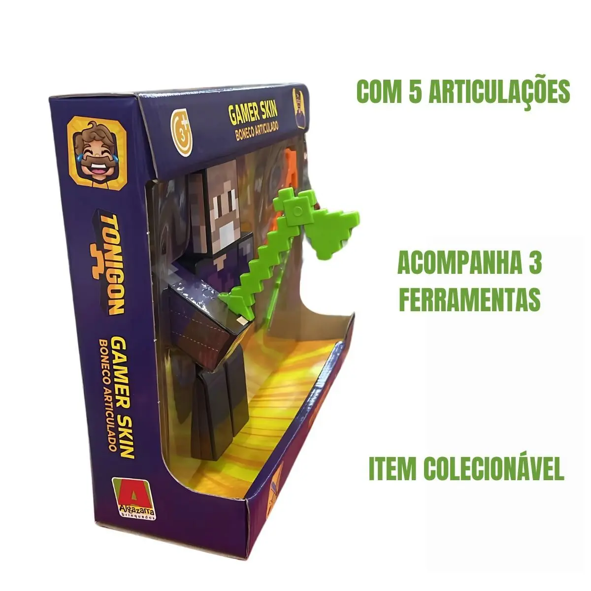 Boneco Minecraft Tonigon Articulado 15 Cm Com 3 Acessórios - Algazarra - Imagem 2